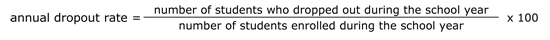 Annual dropout rate equals the number of students who dropped out during the school year divided by the number of students enrolled during the school year multiplied by one hundred